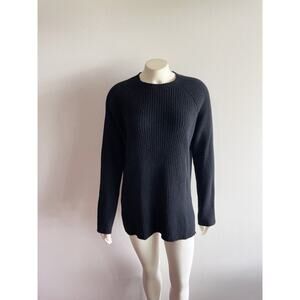 Nap Loungewear Cashmere Rib-Knit Crew Neck Pullover Sweater Black Large